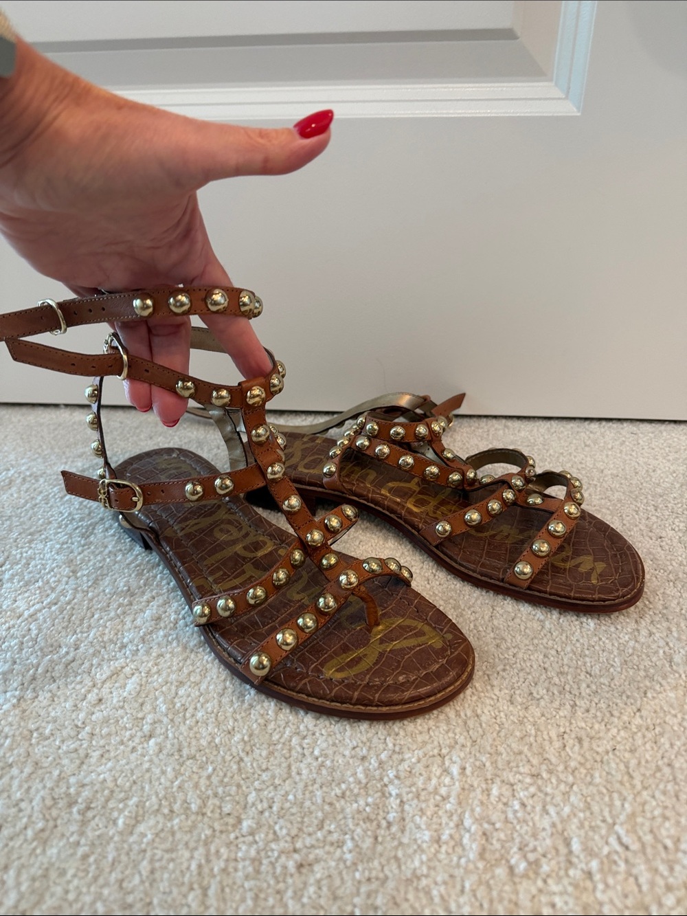 Sam Edelman Brown Leather Studded Gladiator Sandals